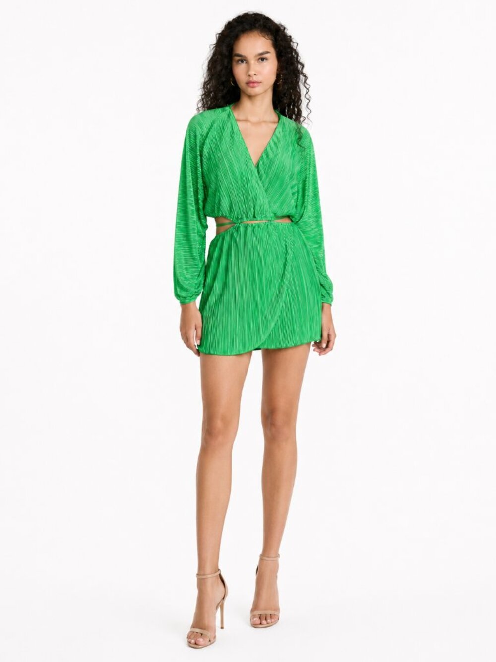 Good American Women's Emerald Green Pleated Cutout Dress, 3/4